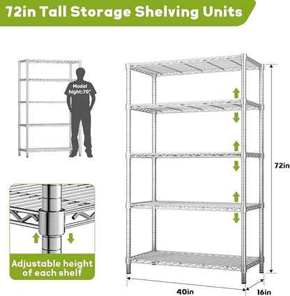 Storage Shelves, 5-Tier Adjustable Metal Industrial Utility Shelf Rack - Image 3