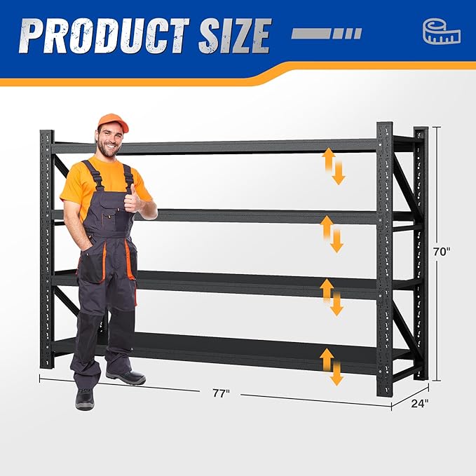 BYNSOE 77" W Storage Shelves 9000lbs Garage Metal Shelving Heavy Duty Garage - Image 2