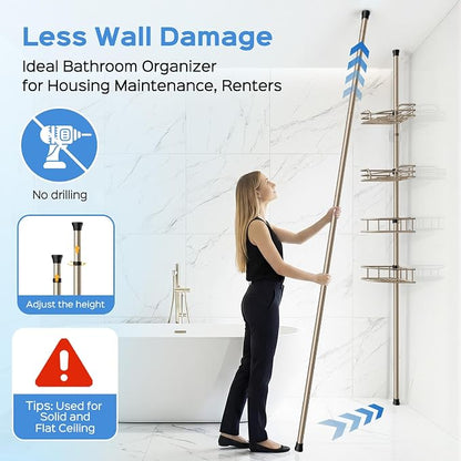 HAMITOR Shower Caddy Corner Tension Pole: 4-Tier Large Capacity Bathroom - Image 3