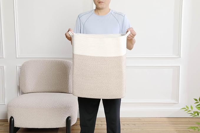 Tall Laundry Basket With Handles, Woven Cotton Rope Big Laundry Hamper Sorters - Image 6