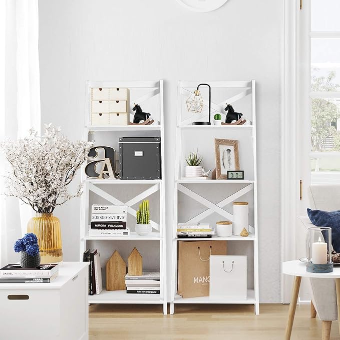 Tangkula 4-Tier Ladder Shelf Bookcase Leaning Free Standing Wooden Frame Decor - Image 6