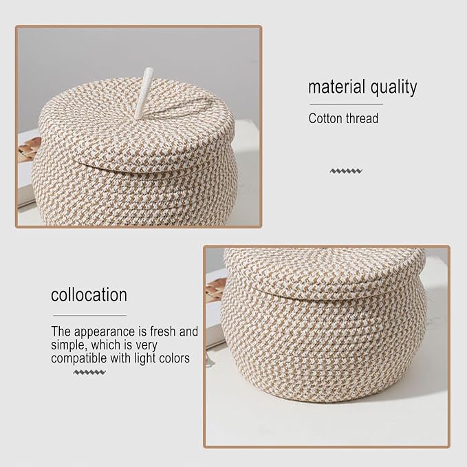 Rope Basket – Straw Woven 21x21x17cm | Round Cotton Rope Storage Basket - Image 7