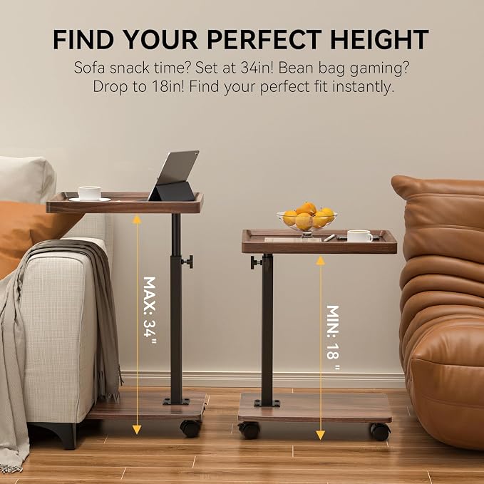 C Table End Table Adjustable Height, 360°Swivel TV Tray Table - Image 4