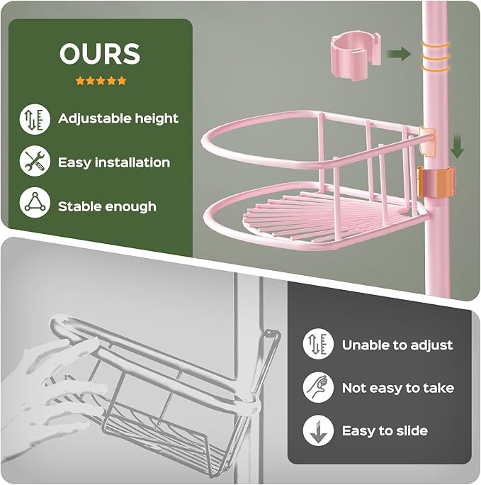 HAMITOR Corner Shower Caddy Tension Pole: 4-Tier Rust-Resistant Adjustable - Image 3