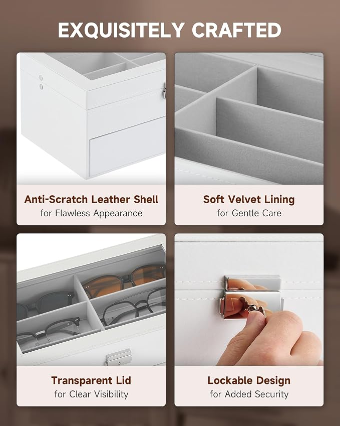 CO-Z Sunglasses Organizer with 12 Slots, Leather Eyeglasses Storage Box - Image 4
