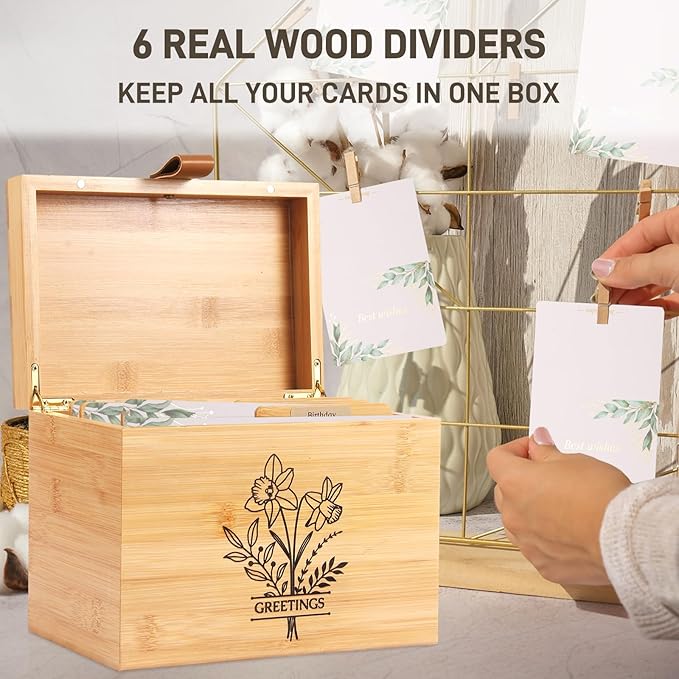 Large Bamboo Greeting Card Organizer Box - Image 6