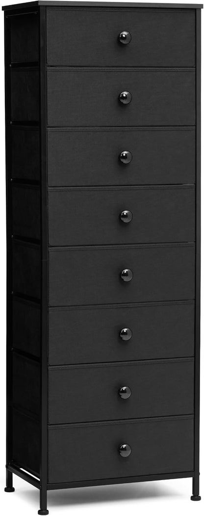 Fabric Dresser for Bedroom, 8 Drawer Tall Vertical Skinny Tower | Wooden Top by CrestliveProducts