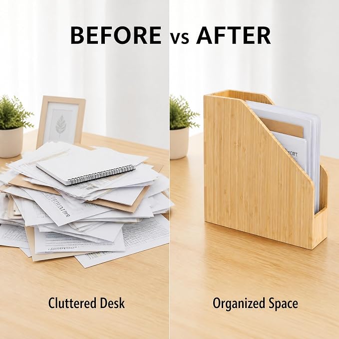 2 Pack Bamboo Magazine File Holder Book Holder Frames | Document Cabinet Rack - Image 4