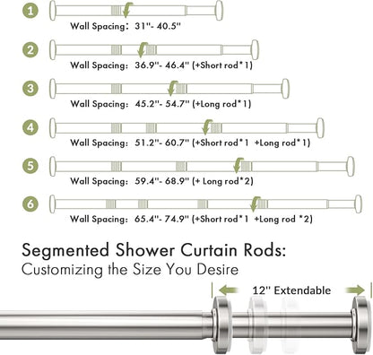 AmazerBath Nickel Spring Tension Shower Curtain Rod 31-75 Inches, 1 Inch - Image 2