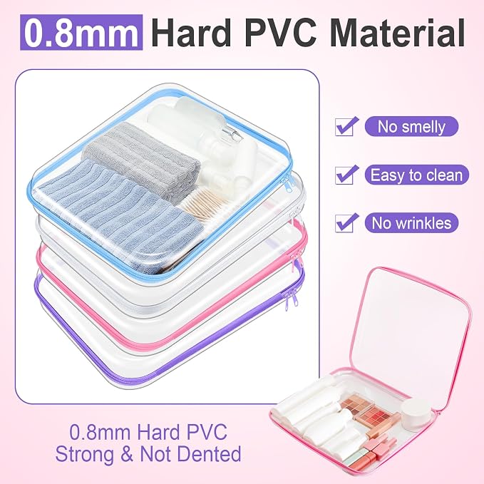 Hoolerry 4 Pcs Hard Clear Zipper Case Makeup Bags Plastic Pencil Pouch - Image 4