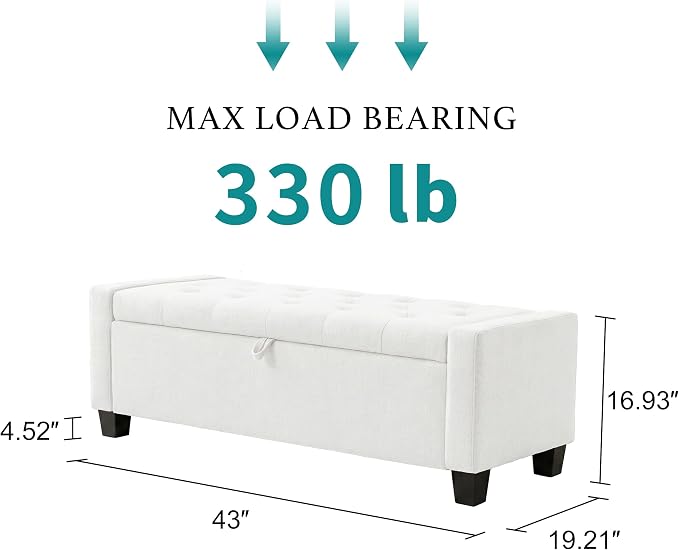 Huatean Home 43" Ottoman with Storage, Upholstered Entryway Bench with Seating - Image 2