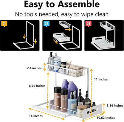Ceetug Slide Out Under Sink Organizers and Storage, 2 Pack | 2 Tier, Sturdy - Image 4