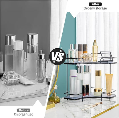 Seoneiro 2 Tier Corner Bathroom Counter Organizer, Cosmetic Skincare Organizer - Image 2