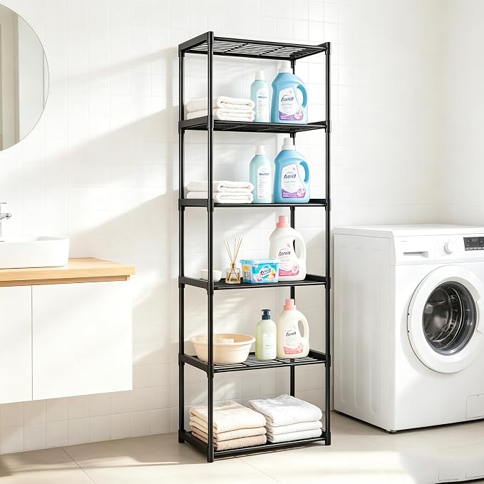 6-Tier Storage Shelves with Plastic Connectors – Metal Shelf Organizer - Image 2