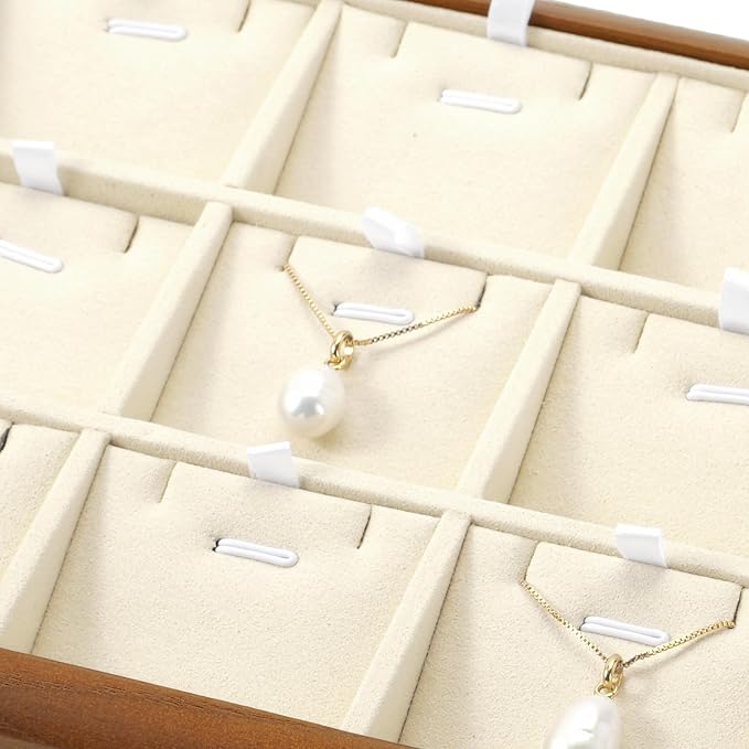 Oirlv Solid Wood 12 Grid Liner Pendant Jewelry Organizer Tray Jewelry Drawer - Image 6