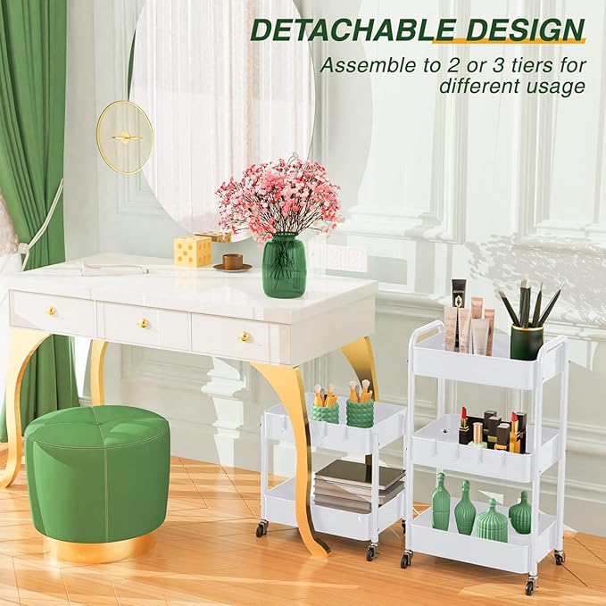 LEHOM 3 Tier Rolling Utility Cart, Metal Trolley Cart - Image 5