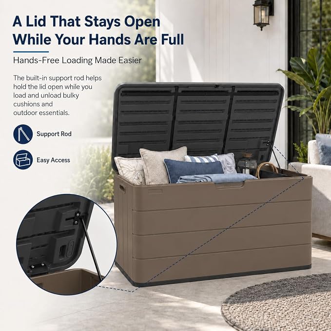 ADDOK 110 Gallon Outdoor Storage Box, Waterproof HDPE Resin Deck Box, Lockable - Image 6
