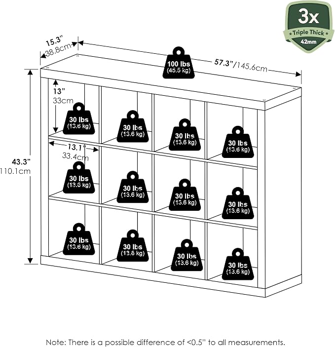 Furinno Cubicle Book Shelf, 12-Cube Bookshelf, Triple Thick Frame Cube Storage - Image 3