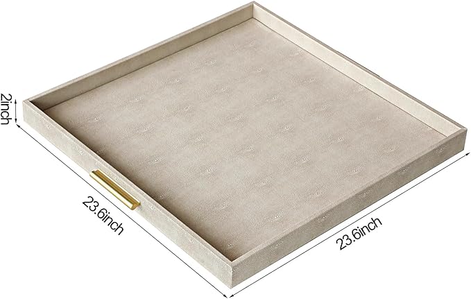 HofferRuffer Extra Large Square Serving Tray, Elegant Faux Leather Ottoman Tray - Image 2