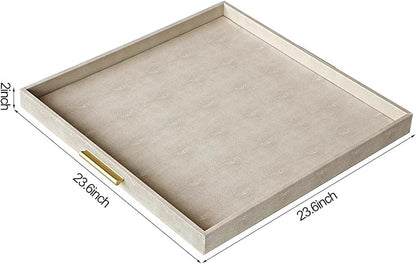 HofferRuffer Extra Large Square Serving Tray, Elegant Faux Leather Ottoman Tray - Image 2