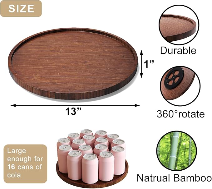 Lazy Susan Organizer for Kitchen, Bamboo Turntable for Cabinet, Large（Brown） - Image 6