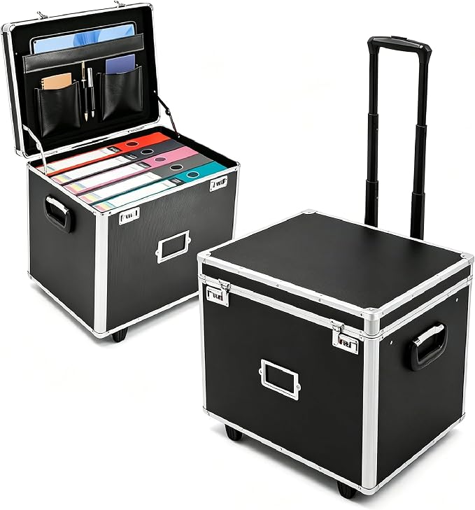 Locking Rolling File Box with Wheels, 19.2" L Portable Aluminum Alloy Storage by Unknown
