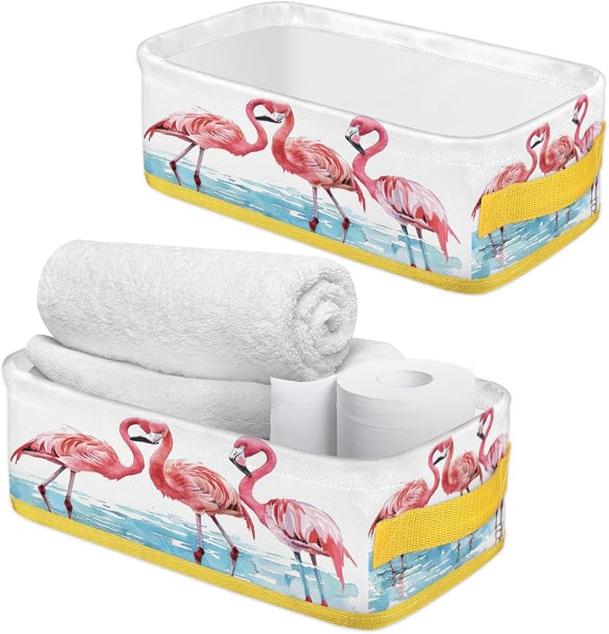 Pink Flamingo Light Blue Bathroom Storage Basket, Foldable - Image 3