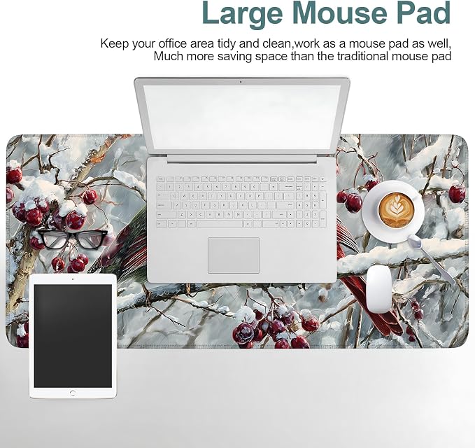 Winter Cardinal Bird Gaming Mouse Pad 35.4"x15.7"Desk Mat Anti-Slip Rubber Base - Image 6