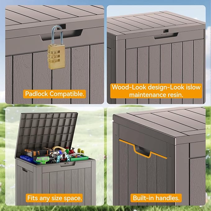 KAMABOKO Deck Box, 32 Gallon Resin Indoor and Outdoor Storage Boxes Waterproof - Image 3
