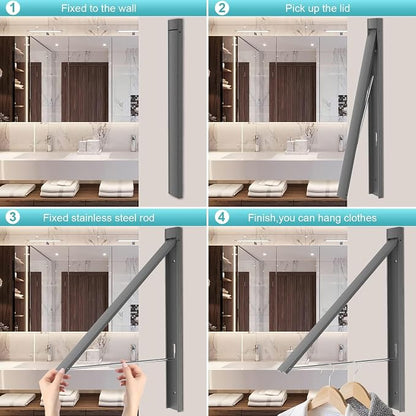 No Drill Wall Mounted Drying Rack 65 lb Aluminum, Fold away wall mount saves - Image 9