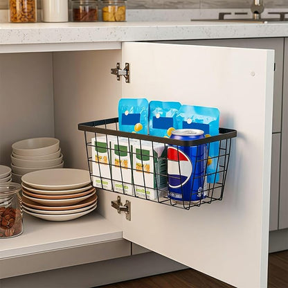 2 Pack Hanging Wall Basket Organizer Over the Cabinet Door Wire Baskets - Image 5