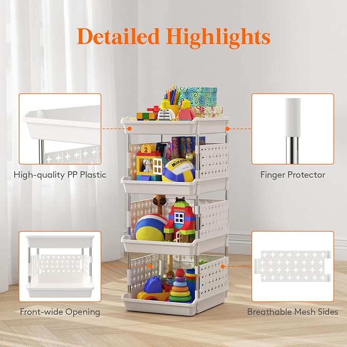 Lifewit Plastic Stackable Storage Baskets, 4 Tier Stacking Bins - Image 6