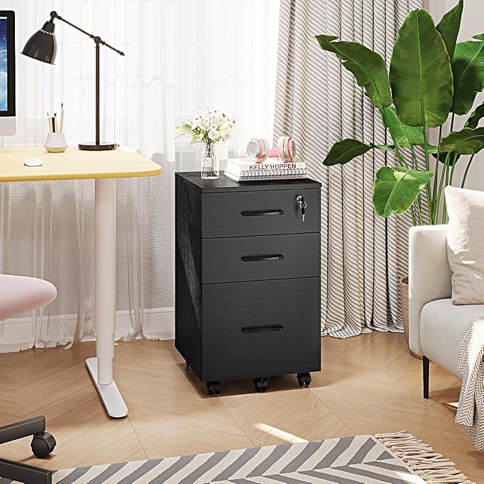 Panana 3 Drawer Wood Mobile File Cabinet, Under Desk Storage Drawers Small File - Image 9