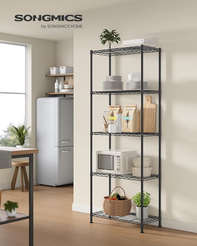 SONGMICS Storage Shelf, Metal Wire Shelving Unit, Adjustable Shelves, - Image 2