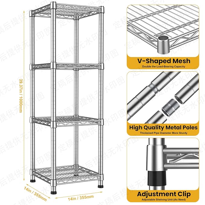 Metal Wire Shelving Unit Storage Shelves 4 Tier Adjustable Shelf Sturdy Steel - Image 3