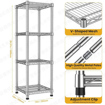 Metal Wire Shelving Unit Storage Shelves 4 Tier Adjustable Shelf Sturdy Steel - Image 3