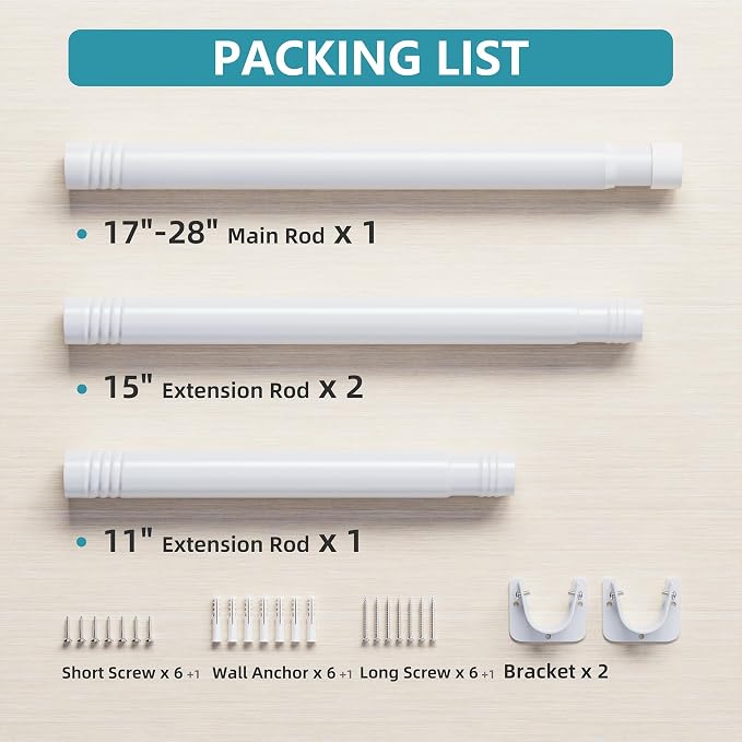 STARLATTA Heavy Duty White Closet Rod: 17-69 Inch Stepless Adjustable Clothes - Image 7