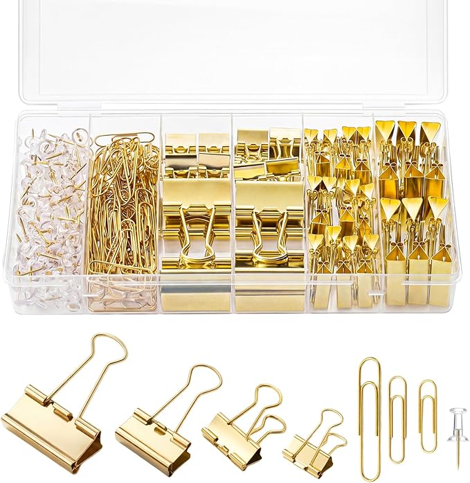 BESARME Gold Paper Clips and Binder Clips Set by BESARME