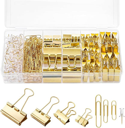 BESARME Gold Paper Clips and Binder Clips Set by BESARME