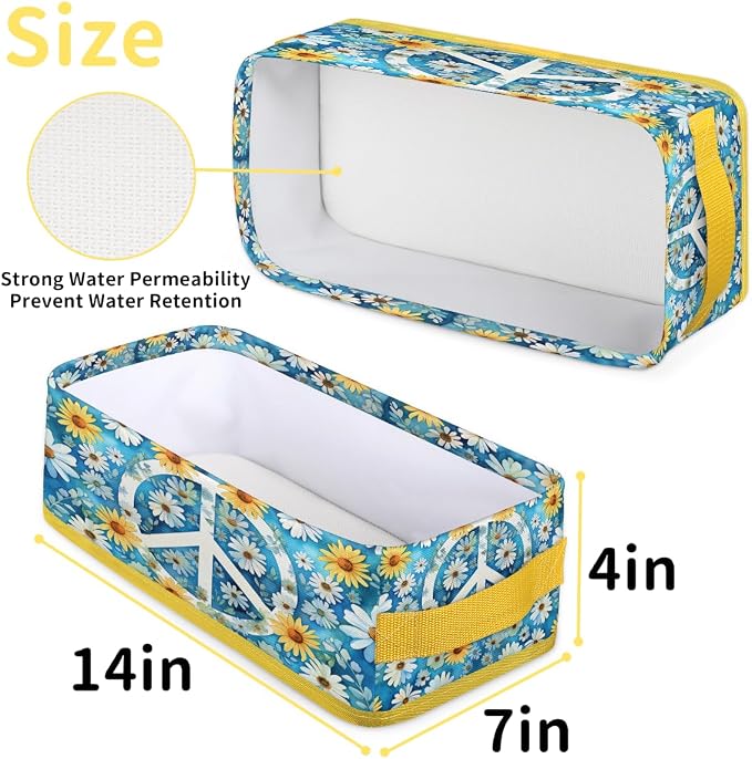 Peace Sign Daisy Bathroom Storage Basket, Foldable - Image 2
