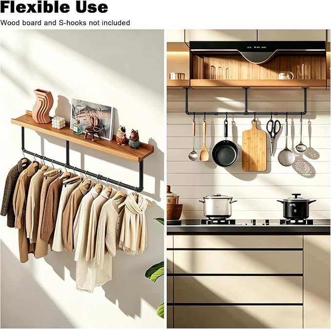 Industrial Pipe Clothes Rack, 50 In Heavy Duty Wall Mounted Garment Rack - Image 6
