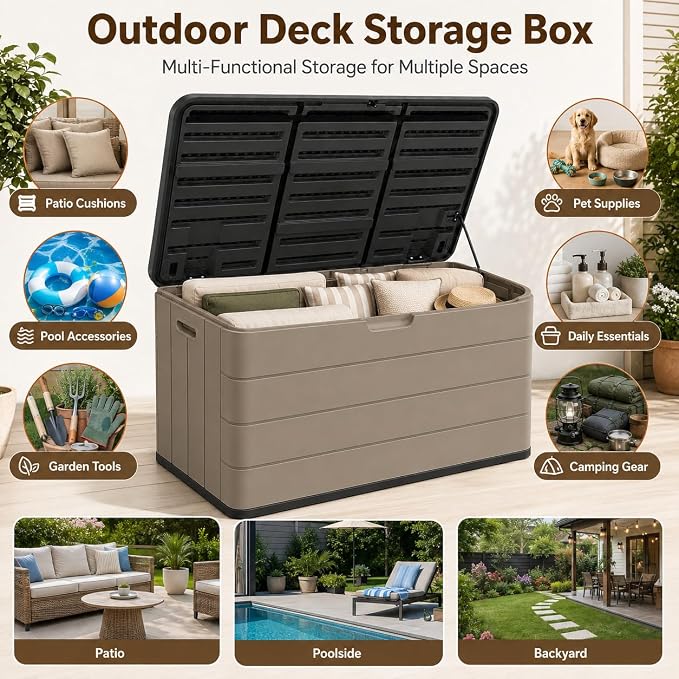 ADDOK 110 Gallon Outdoor Storage Box, Waterproof HDPE Resin Deck Box, Lockable - Image 7