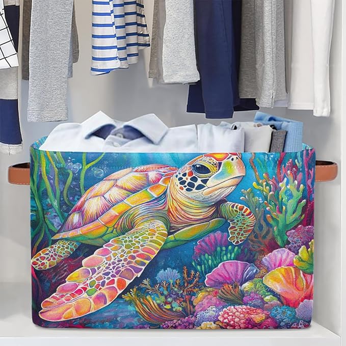 Pardick Colorful Sea Turtle Basket Storage Bins Large Fabric Toys Storage Cube - Image 5