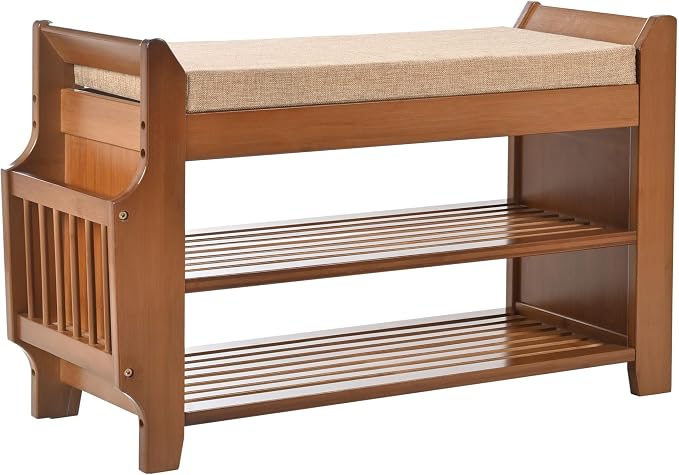 PETKABOO 2 Tier Shoe Bench, Bamboo Shoe Rack Bench, Shoe Storage Bench Organizer by PETKABOO
