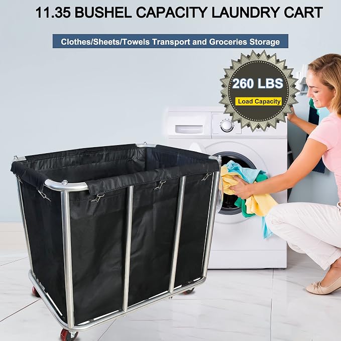 Laundry Cart Commercial, 11.35 Bushel Large Industrial Rolling Laundry Hamper - Image 3
