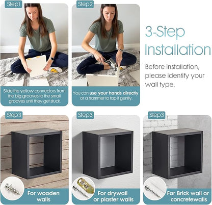 Wall Mount Shelf Set of 4, Floating Cube Shelves - Image 4