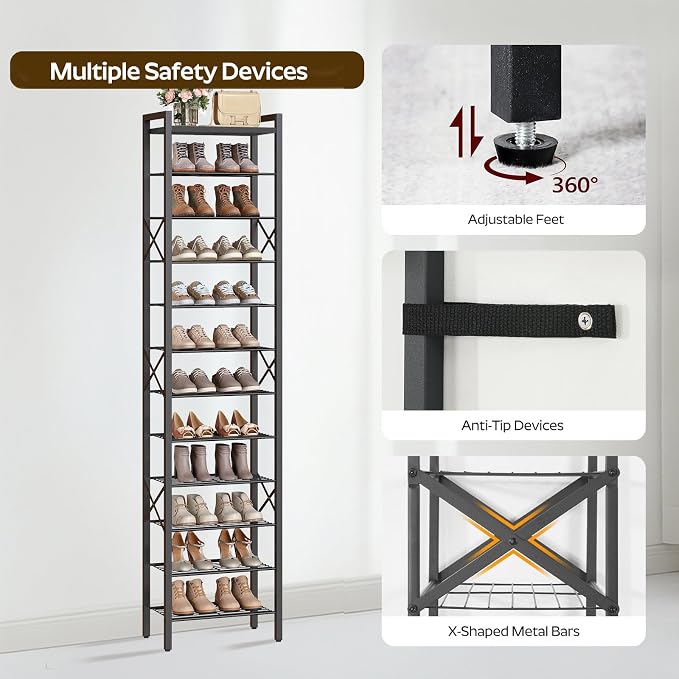 YATINEY 12-Tier Narrow Shoe Rack, Tall Shoe Rack - Image 7