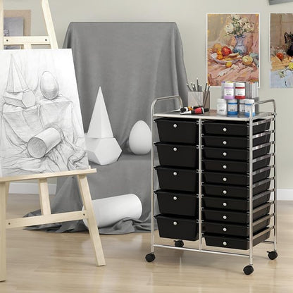Giantex 15 Drawer Rolling Storage Cart Tools Scrapbook Paper Office School - Image 2