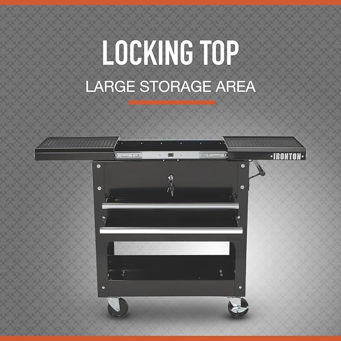 Ironton 28in. 2-Drawer Tool Cart, 350-Lb. Capacity, Heavy-Duty Rolling Service - Image 3