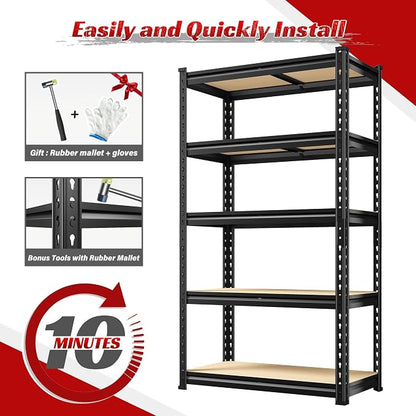 REIBII Set of 2 Storage Shelves 5 Tier Garage Shelving Heavy Duty Metal - Image 9